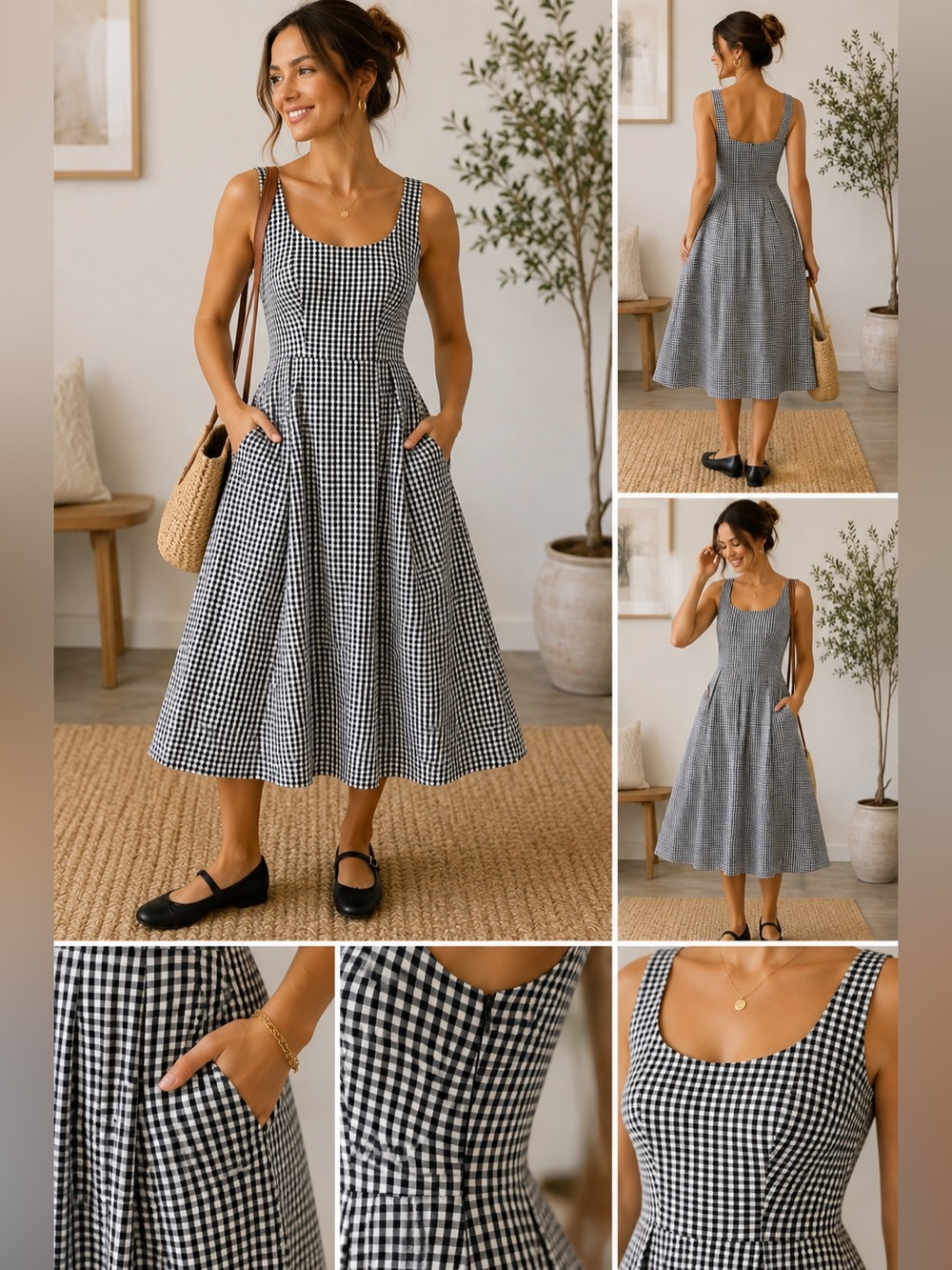 A New Day Size 8 Black White Gingham Fit & Flare Maxi Dress